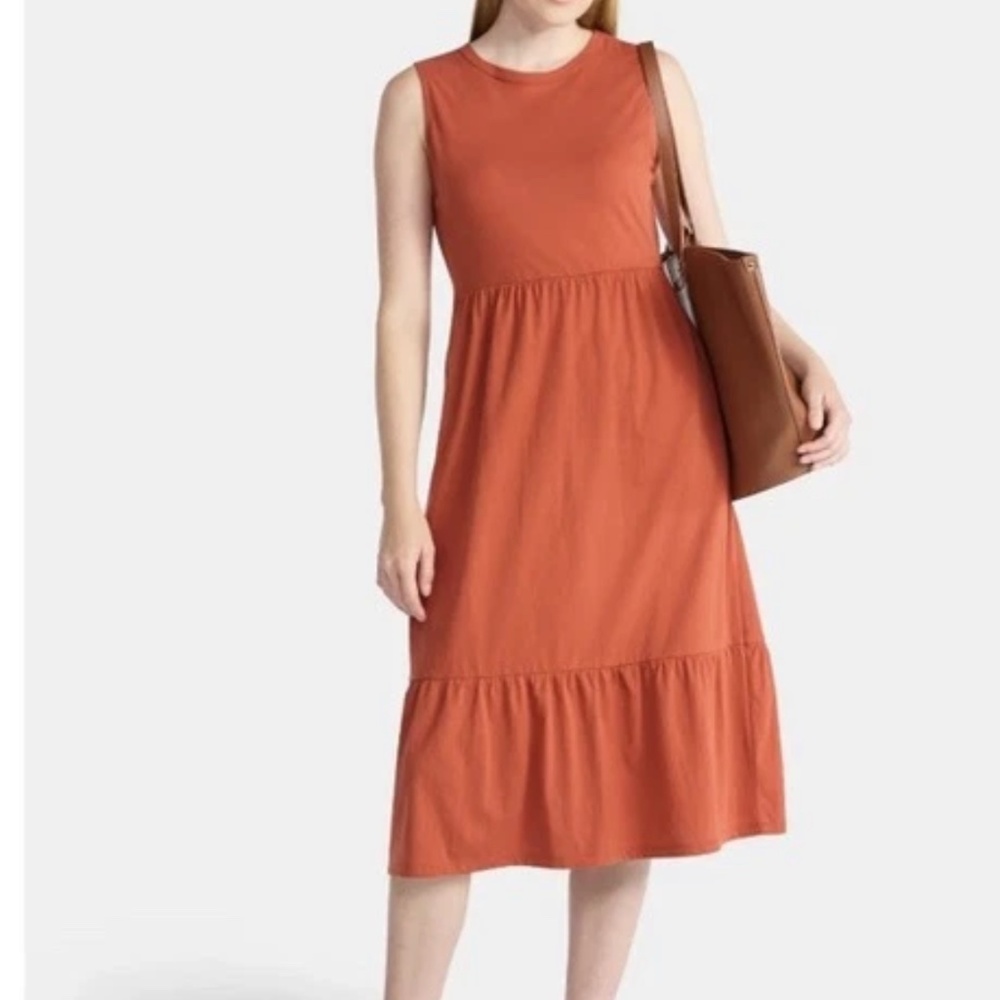 Time and Tru Women’s Rusty Bronze Tiered Dress Size Large NWT